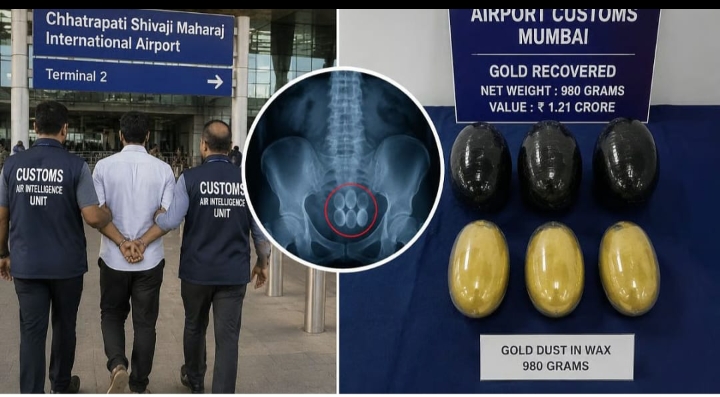 मुंबई एयरपोर्ट कस्टम्स ने CSMIA में मलाशय में छिपाकर ₹1.21 करोड़ का सोना कथित तौर पर तस्करी करने के आरोप में 34 साल के एक व्यक्ति को गिरफ्तार किया